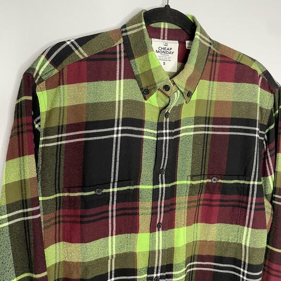 Cheap Monday Plaid Flannel Button-Down Shirt Long Sleeve Small - Picture 3 of 4